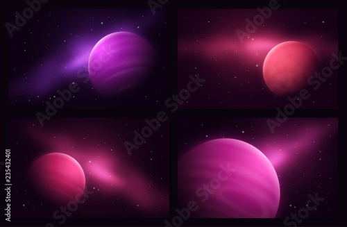 Deep space sci-fi abstract vector set of illustrations with gas 