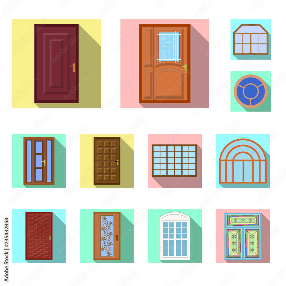 Vector design of door and front icon. Collection of door and wooden stock symbol for web. Vector design of door and front icon. Collection of door and wooden stock symbol for web.