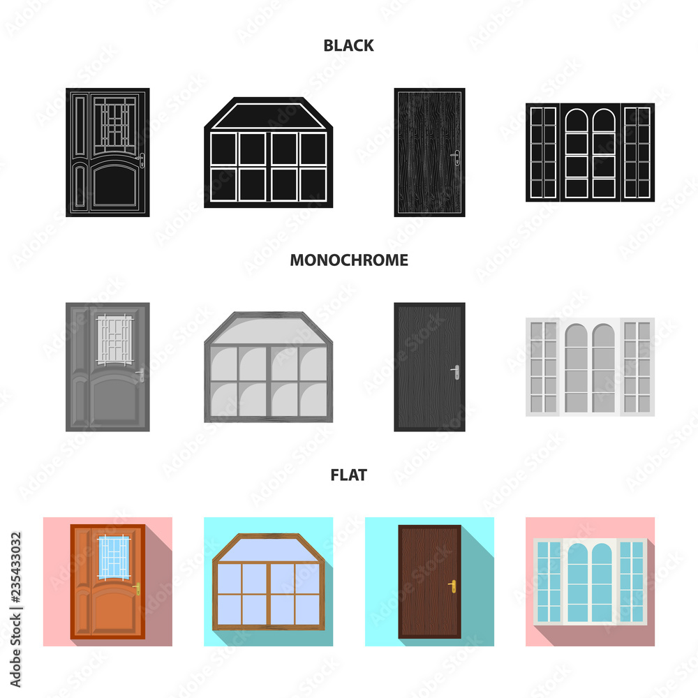 Isolated object of door and front icon. Set of door and wooden stock vector illustration.
