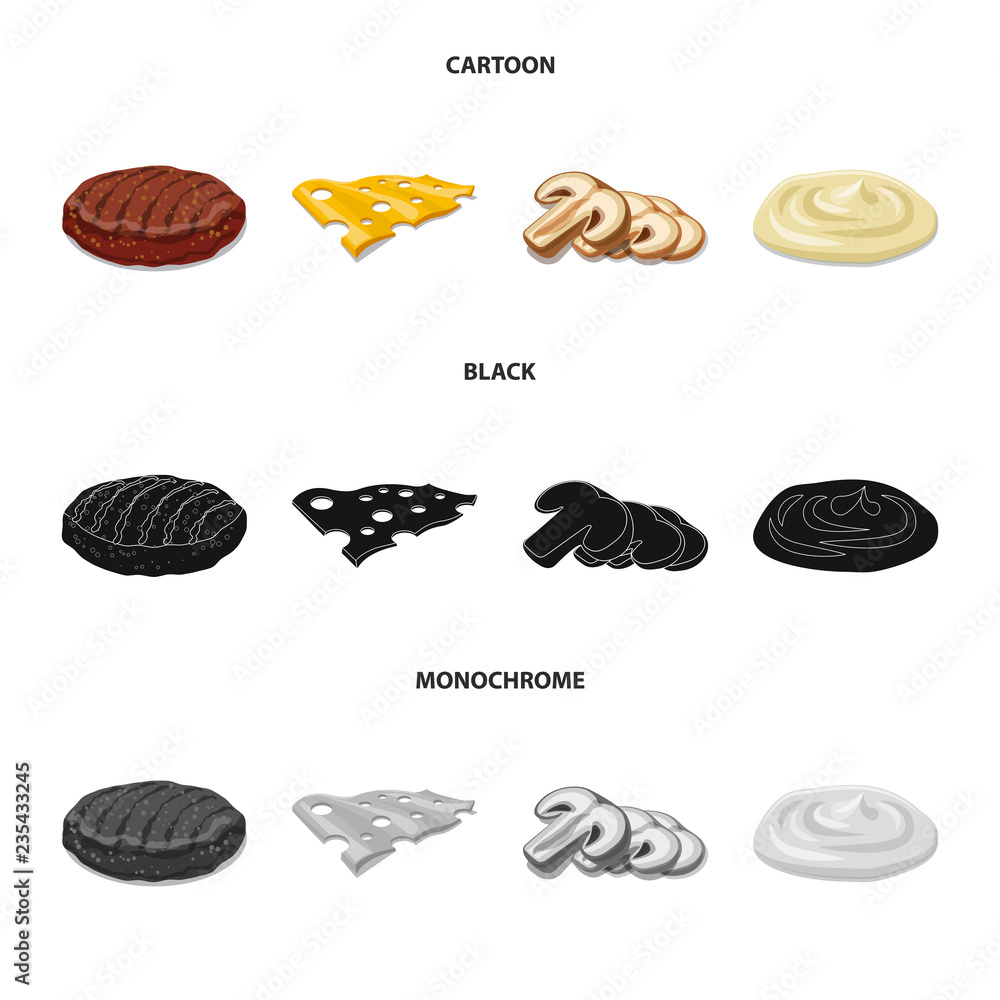 Isolated object of burger and sandwich sign. Set of burger and slice stock symbol for web. Isolated object of burger and sandwich sign. Set of burger and slice stock symbol for web.