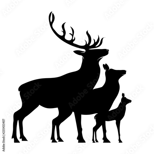 Vector silhouette of deer,hind and baby hind.