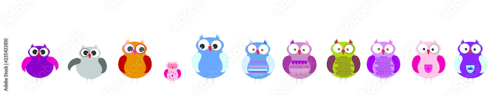 Vector illustration of set of owl.