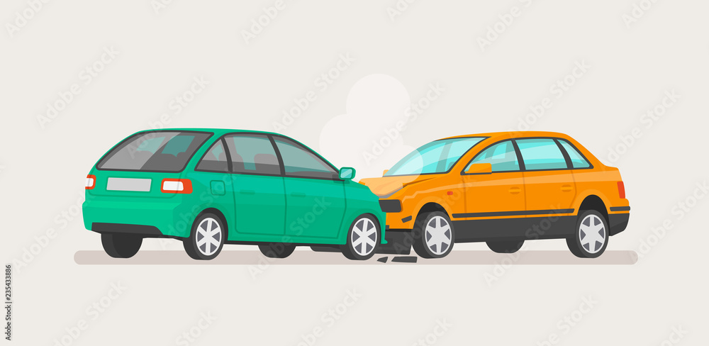Car accident. Two broken cars. Vector illustration