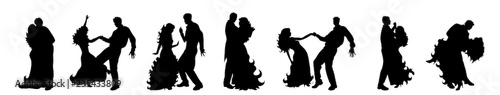 Vector silhouette of set of couple who dance.