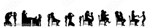 Vector silhouette of set of family sitting on the chair.