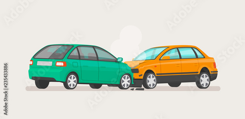Car accident. Two broken cars. Vector illustration