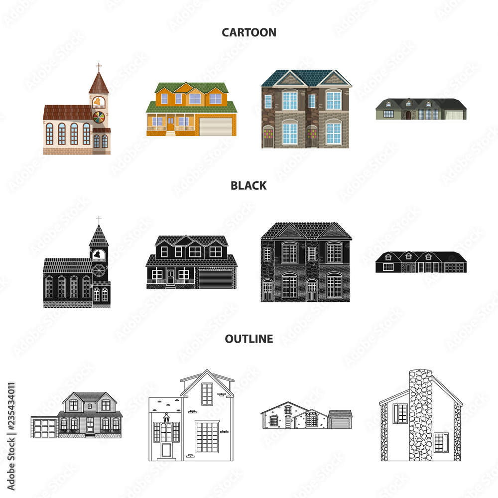 Naklejka premium Vector design of building and front icon. Set of building and roof stock vector illustration.