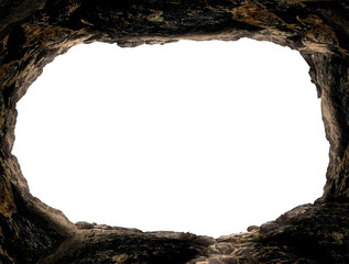 Cave stone frame isolated on white background for copy space