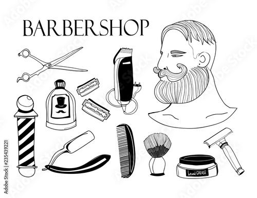 Hand drawn barbershop elements. Graphic vector set. All elements are isolated