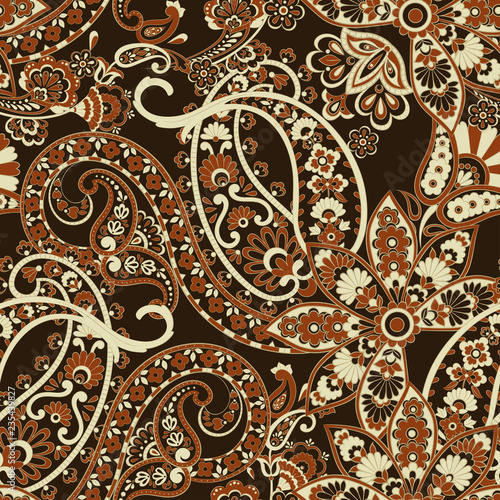 Paisley vector seamless pattern. Fantastic flower  leaves. Textile bohemian print.