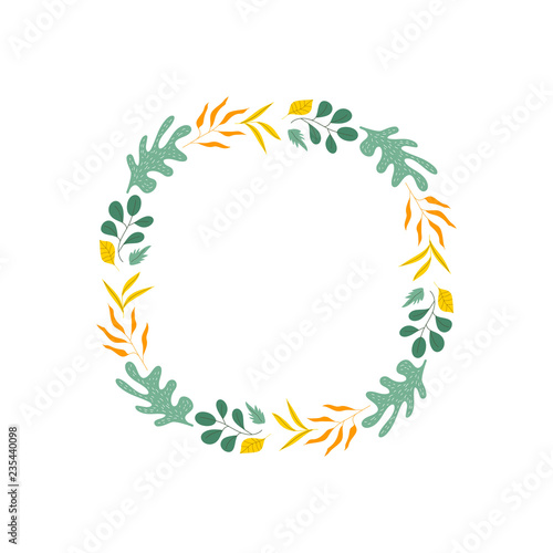 Vector wreath with green leaves and herbs. Isolated illustration. © anatartan