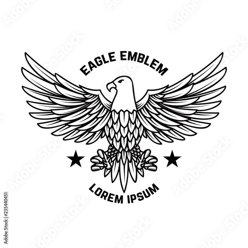 Emblem template with eagle in engraving style. Design elements for logo, label, sign, menu.