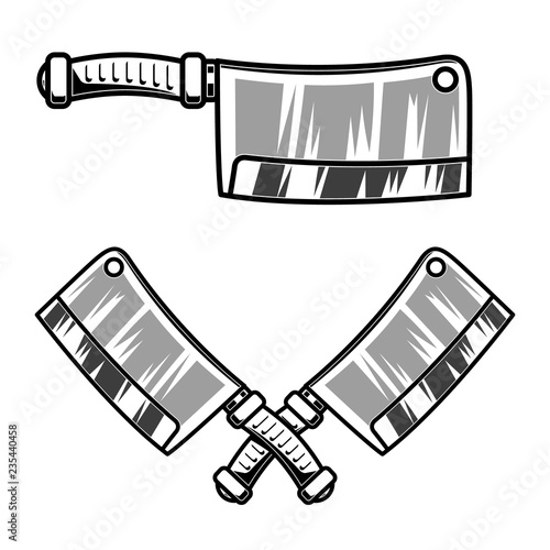 Meat cleaver illustration isolated on white background. Design element for logo, label, emblem, sign.