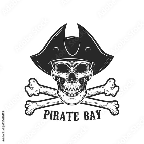 Pirate skull with crossbones. Design elements for logo, label, sign, menu.
