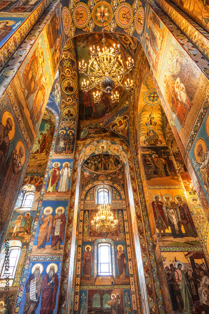 ST. PETERSBURG, RUSSIA - JULY 06, 2015: Interior of the Church of the Savior on Spilled Blood in St. Petersburg, Russia
