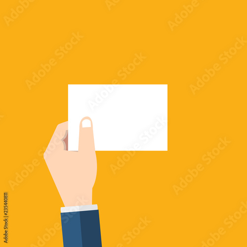 Hand holding card mockup template vector illustration