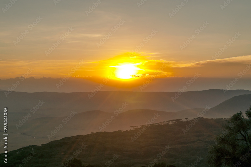 Sunset in the Ngorongoro Valley in Tanzania