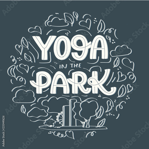 Yoga in the park. Yoga fitness circle concept.