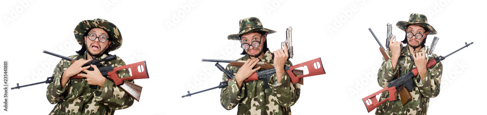 Fototapeta premium Soldier with weapons isolated on white
