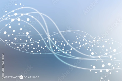 Structure molecule and communication. Dna, atom, neurons. Scientific concept for your design. Connected lines with dots. Medical, technology, chemistry, science background. Vector illustration.