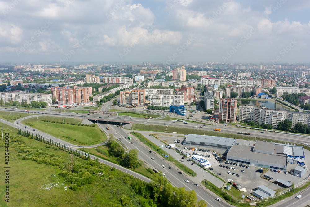 Aerial view of modern urban city road interchange