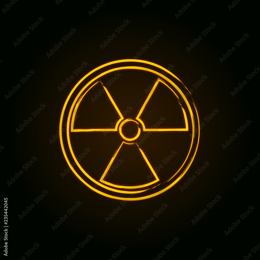 Radiation simple symbol. Radioactivity icon. Orange neon style. Vector illustration. Radiation simple symbol. Radioactivity icon. Orange neon style. Vector illustration.