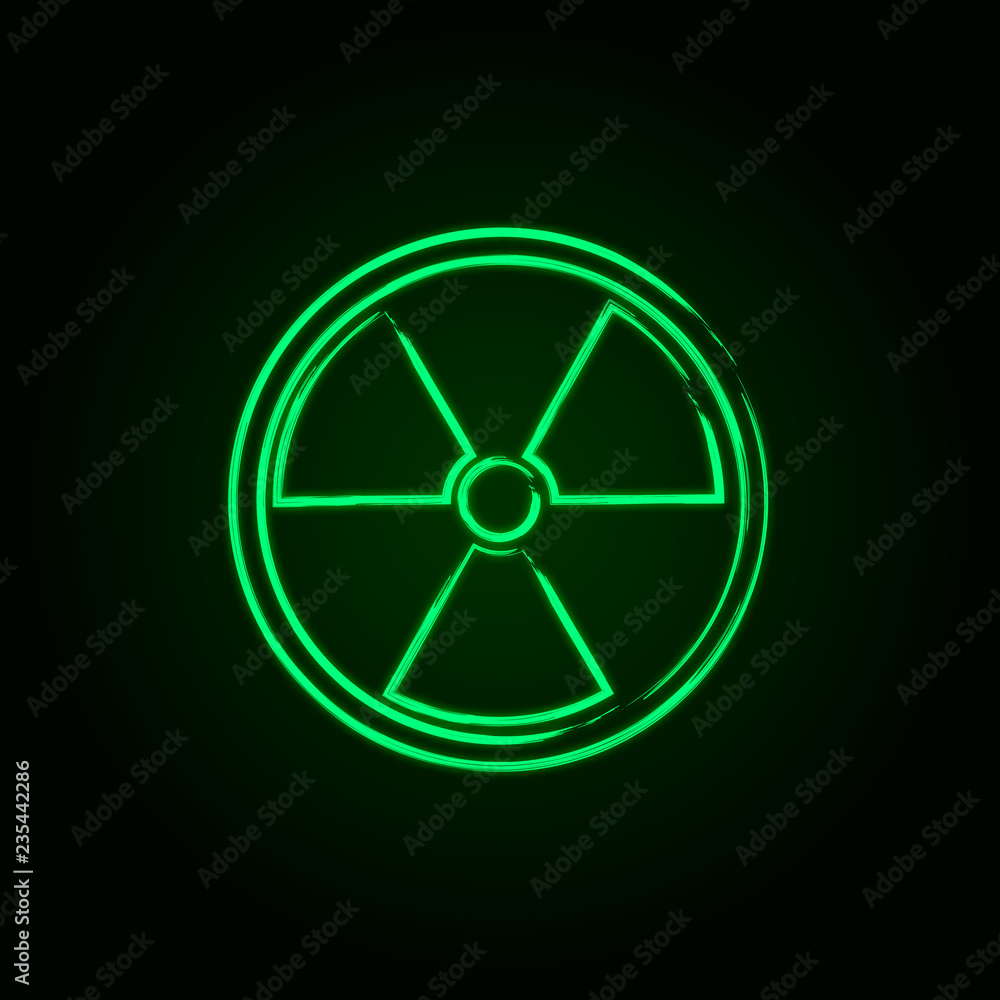 Radiation simple symbol. Radioactivity icon. Green neon style. Vector illustration. Radiation simple symbol. Radioactivity icon. Green neon style. Vector illustration.