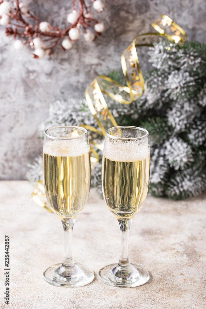 Glasses of champagne, traditional New year drink Glasses of champagne, traditional New year drink