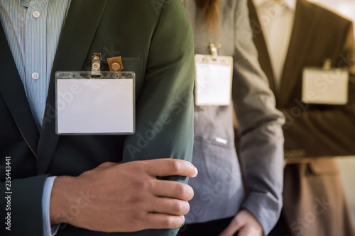 closeup.group of business people with blank badges photo