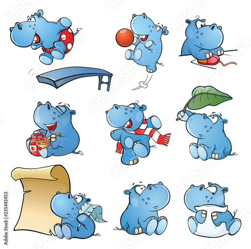 Set of Vector Cartoon Illustration. Cute Hippo for you Design