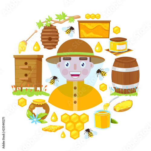 beekeeper and objects of beekeeping