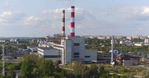 Wallpaper Mural Top view of industrial area of city and plant with red and white pipes Torontodigital.ca