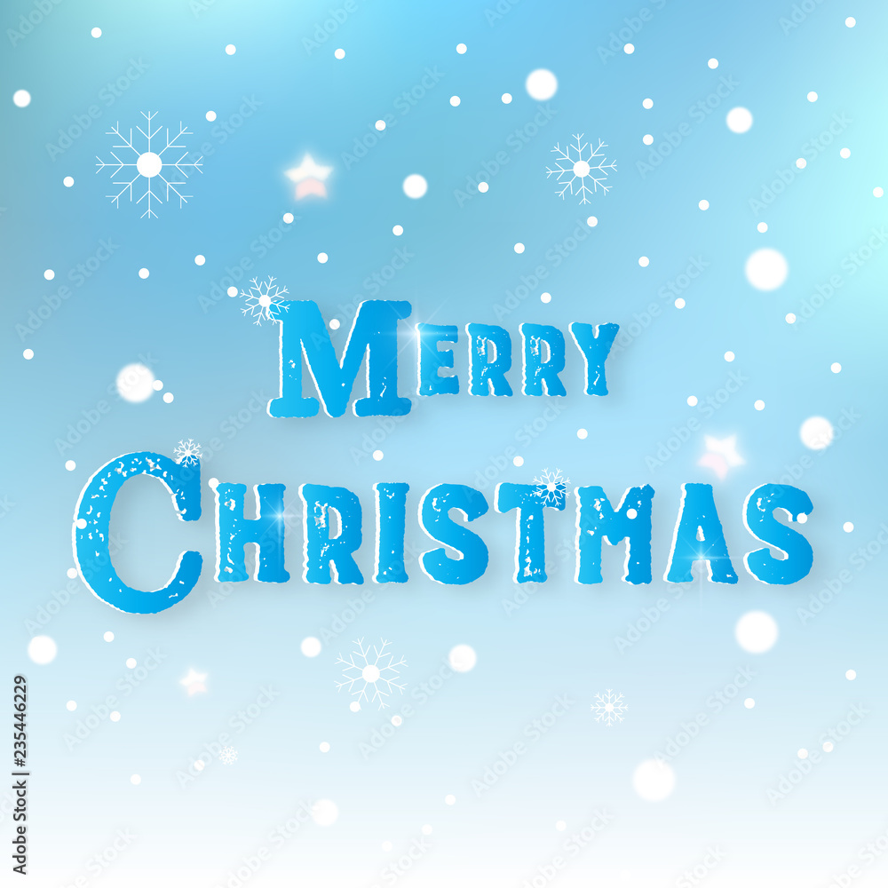 Merry Christmas snowy abstract background. Banner and Message text in holiday concept. Xmas theme. Vector illustration graphic design