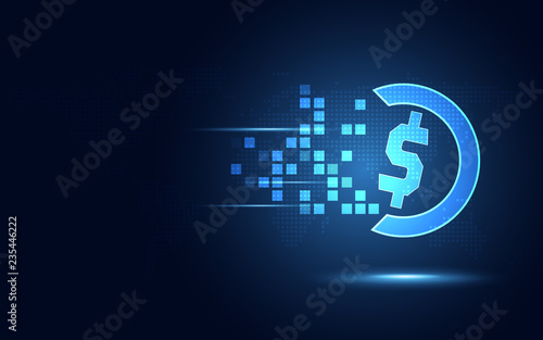 Futuristic blue US dollar currency transformation abstract technology background. Modern technology and big data concept. Business growth computer and innovative investment . Vector illustration