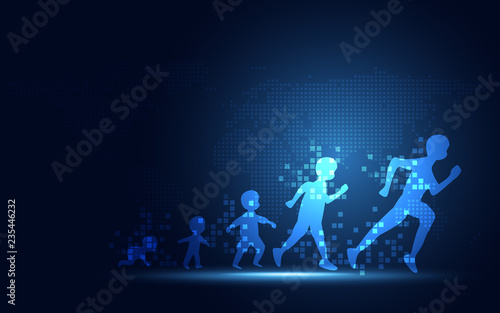 Futuristic evolution of people digital transformation abstract technology background. Artificial intelligence and big data concept. Business growth computer and investment. © Shutter2U