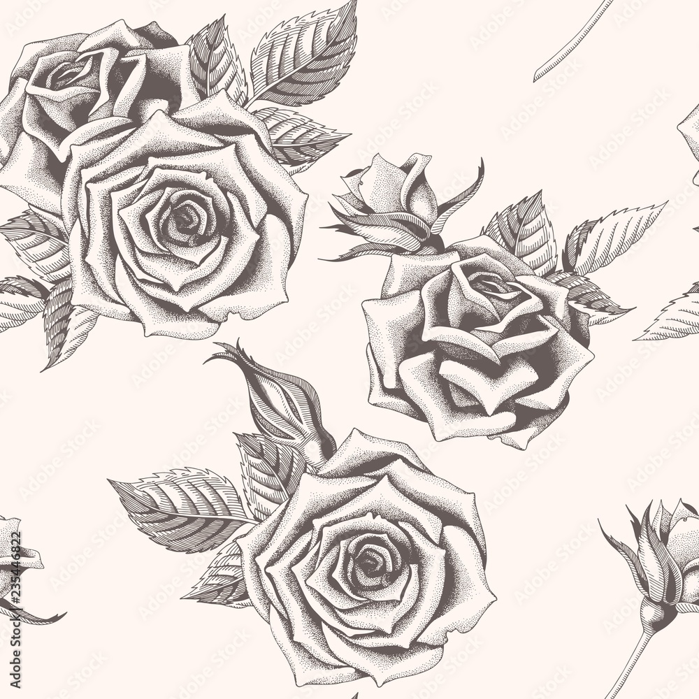 Vector seamless pattern with hand drawn roses Vector seamless pattern with hand drawn roses