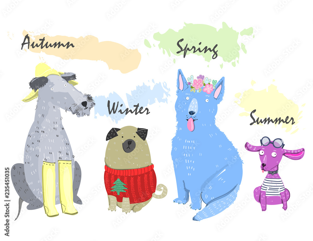 Cute various dogs. Seasonal vector set. Every dog is isolated Stock ...