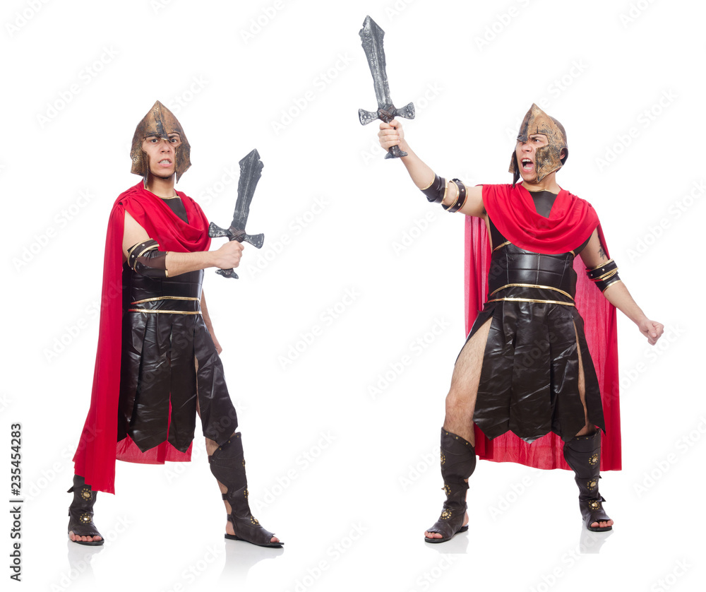 Gladiator holding sword isolated on white Gladiator holding sword isolated on white