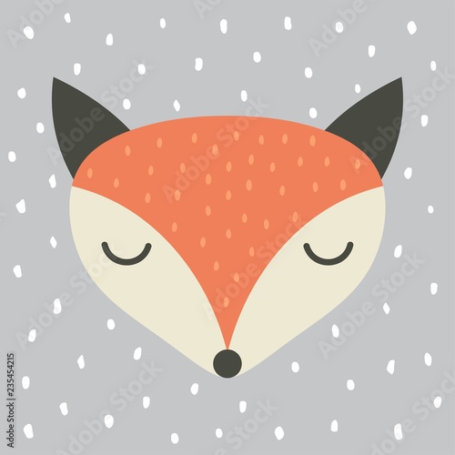 Fototapeta Naklejka Na Ścianę i Meble -  cute fox cartoon illustration, cartoon animal portrait with sleepy fox face