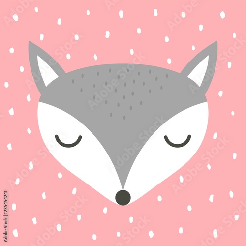 Fototapeta Naklejka Na Ścianę i Meble -  cute fox cartoon illustration, cartoon animal portrait with sleepy fox face