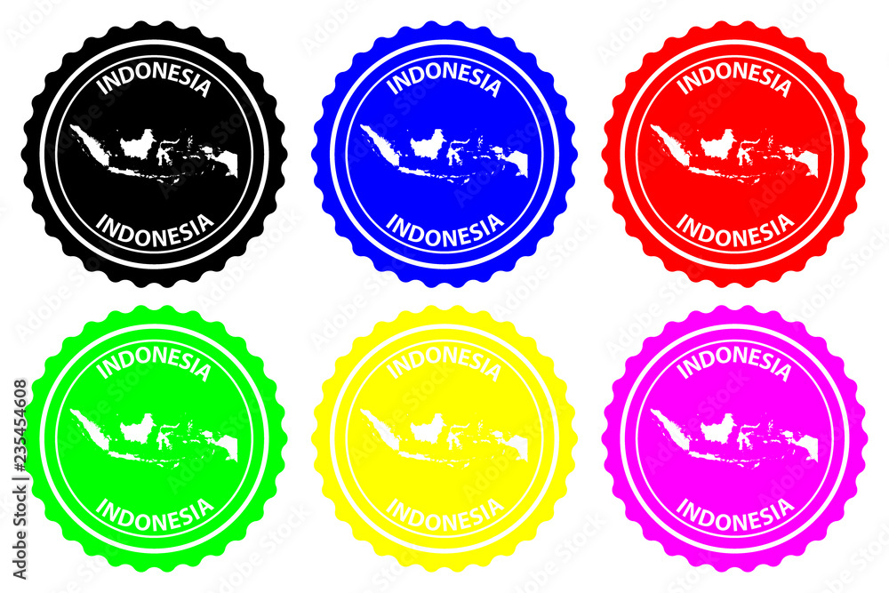 Indonesia - rubber stamp - vector, Republic of Indonesia map pattern - sticker - black, blue, green, yellow, purple and red Indonesia - rubber stamp - vector, Republic of Indonesia map pattern - sticker - black, blue, green, yellow, purple and red