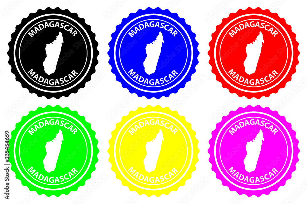 Madagascar - rubber stamp - vector, Madagascar map pattern - sticker - black, blue, green, yellow, purple and red Madagascar - rubber stamp - vector, Madagascar map pattern - sticker - black, blue, green, yellow, purple and red