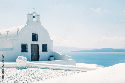 Traditional mediterranean white church in minimalistic design, Greece