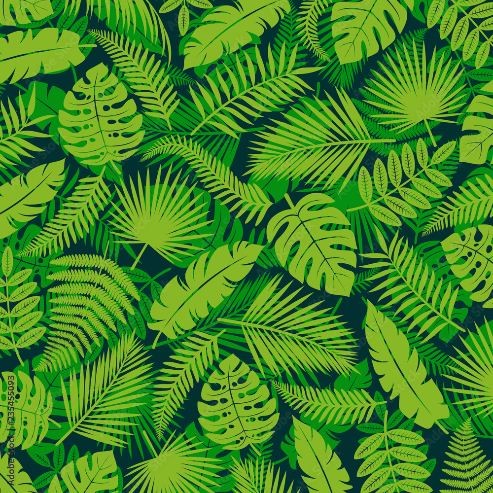 Fototapeta premium Tropical leaves background. Vector