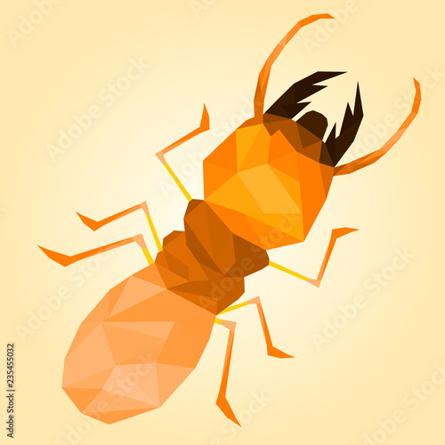 low poly termite with soft orange back ground,cartoon style,Abstract vector illustration