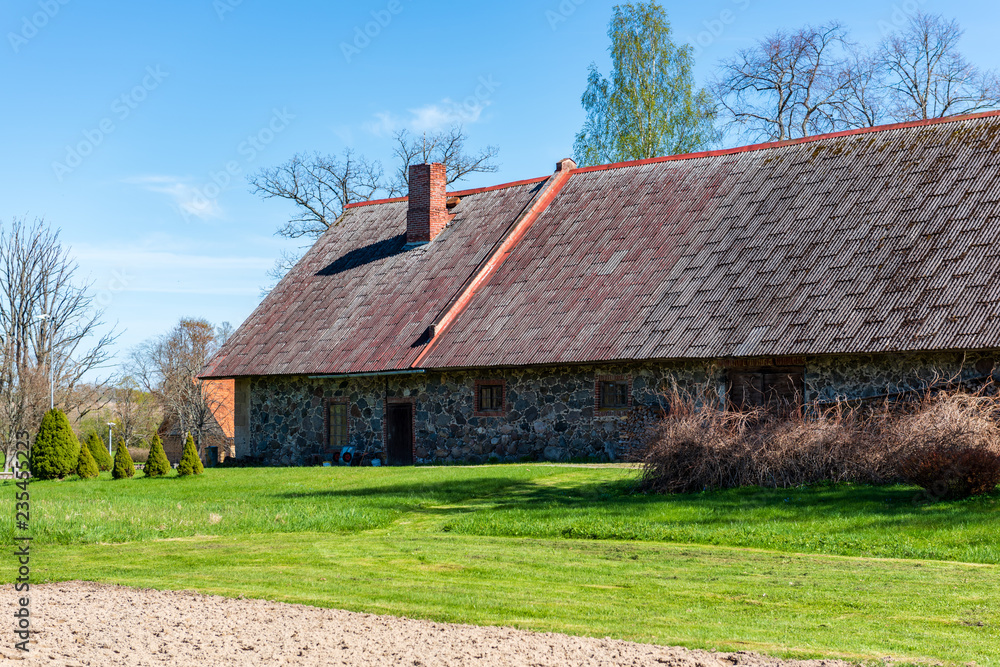 country house roof top with chimney on blue sky country house roof top with chimney on blue sky