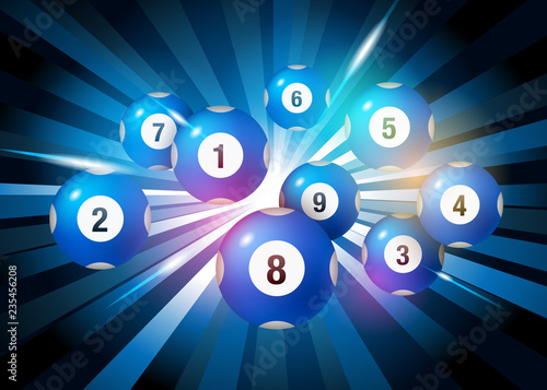 Vector Bingo / Lottery Number Balls Set on Black Burst Background