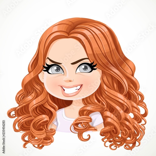 Beautiful insidious cartoon brunette girl with brown hair portrait isolated on white background