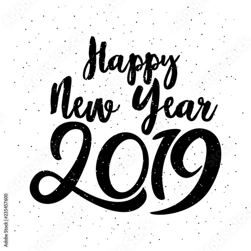 Happy Typographical 2019 New Year. Vector Illustration With Lettering Composition And Burst. Holiday vintage festive label