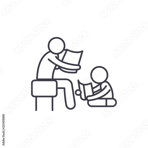 Parent reading a story to a child line icon concept. Parent reading a story to a child vector linear illustration, sign, symbol